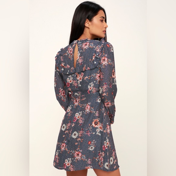 Cassidy Navy Blue Floral Print Mini Dress - Picture 9 of 9